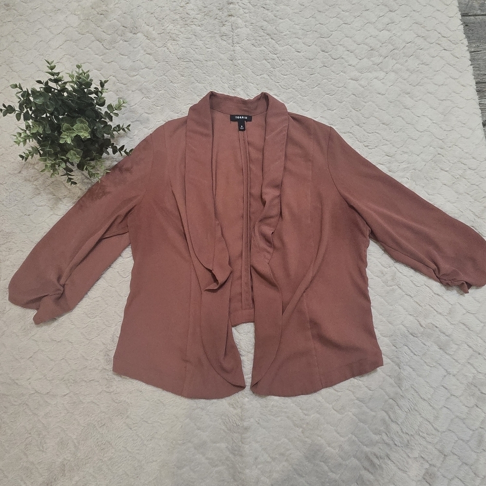 Torrid Orange Lightweight Flowy 3/4 Sleeve Blazer, Torrid Size 0 - US Large